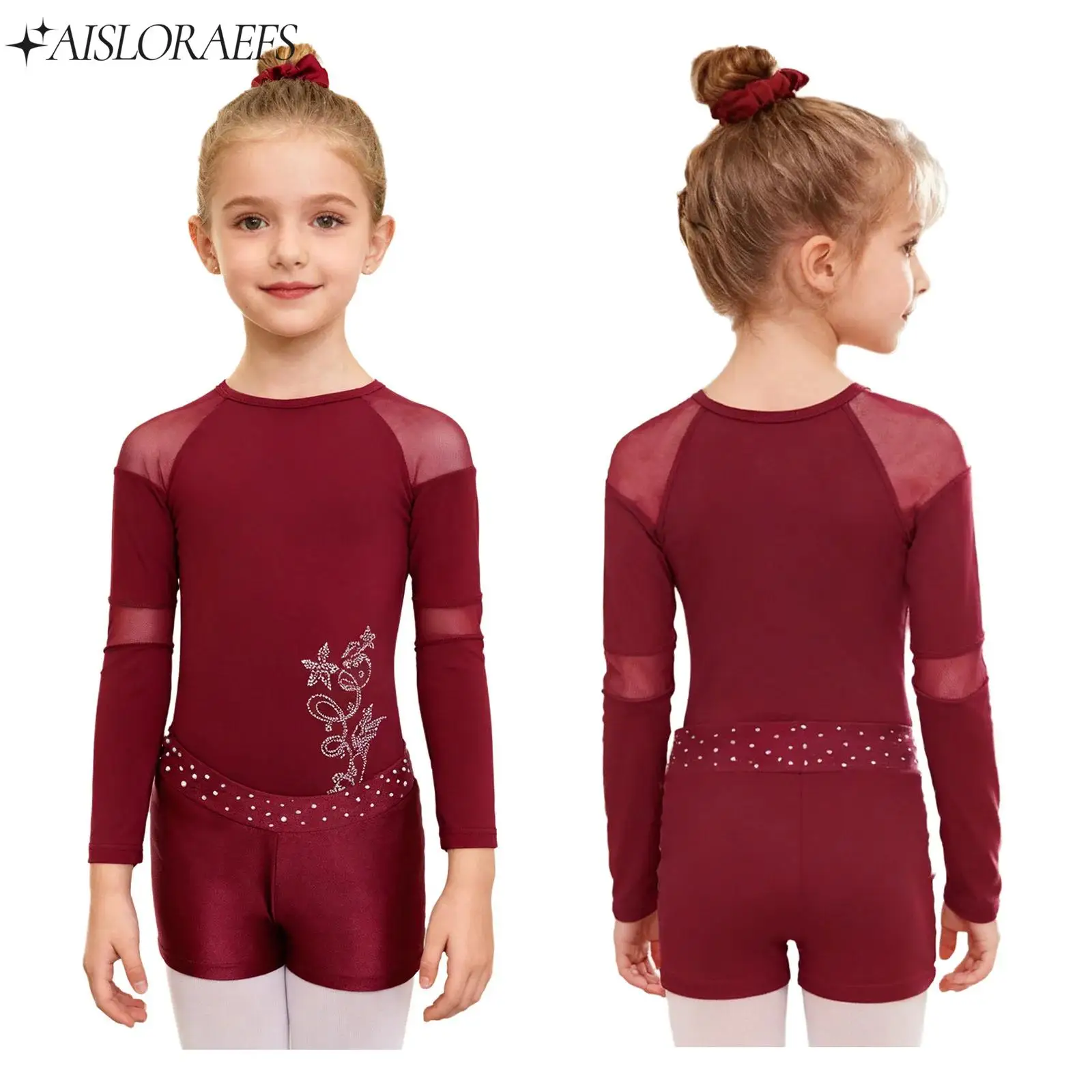

Kids Long Sleeves Ballet Tutu Gymnastics Leotard+shorts+Hair Band Yoga Dancewear Sets for Girls Skating Jumpsuit Dance Outfits