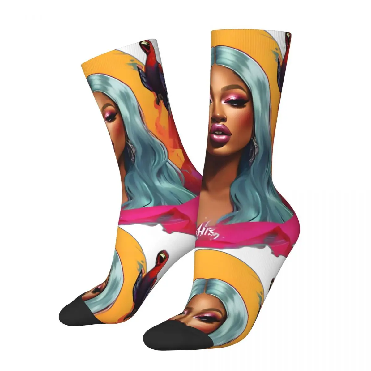 Retro Megan Thee Stallion Men's compression Socks Unisex Megan Thee Stallion Street Style Pattern Printed Novelty Crew Sock