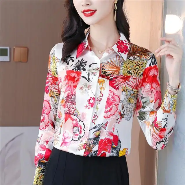 Long Sleeved Heavyweight Shirt for Women in 2024 Spring, New High-end Fashion Printed Versatile Thick Top Trend