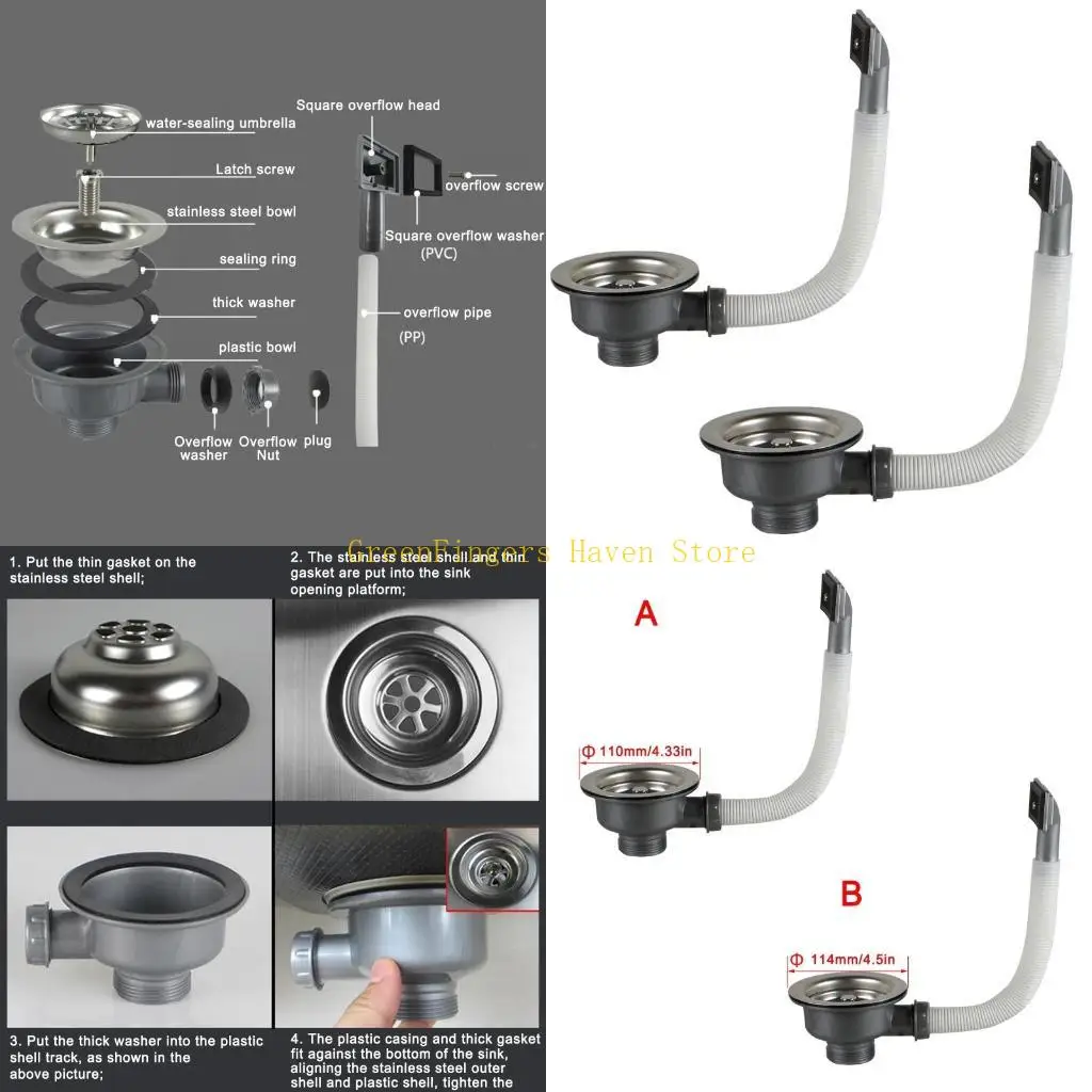 

F68D Sink Drain Plug with Overflow Hose Water Drain Filter Strainer ​Sink Accessories