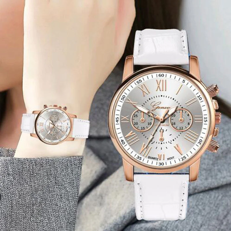 

2023 Reloj Mujer Geneva Watch Women Casual Sport Watches Casual White Leather Band Quartz Wristwatches Ladies Girls Best Gifts