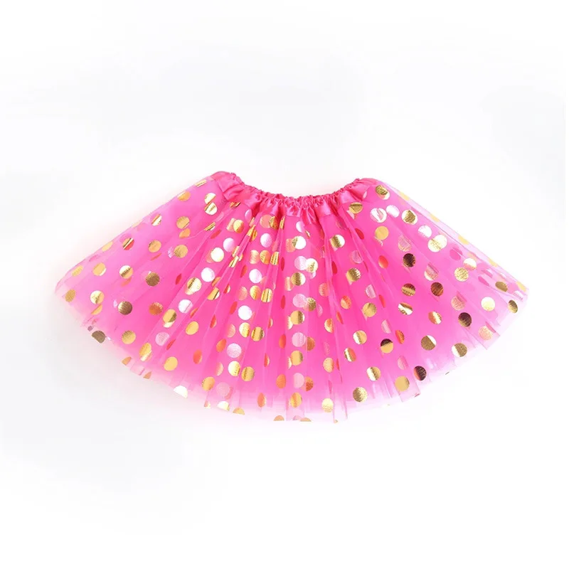 Sparkling Kids Girls Mesh Skirt with Gold Polka Dots Princess Dance Costume for Performances Stage Party Tulle Skirt 3-8 Year