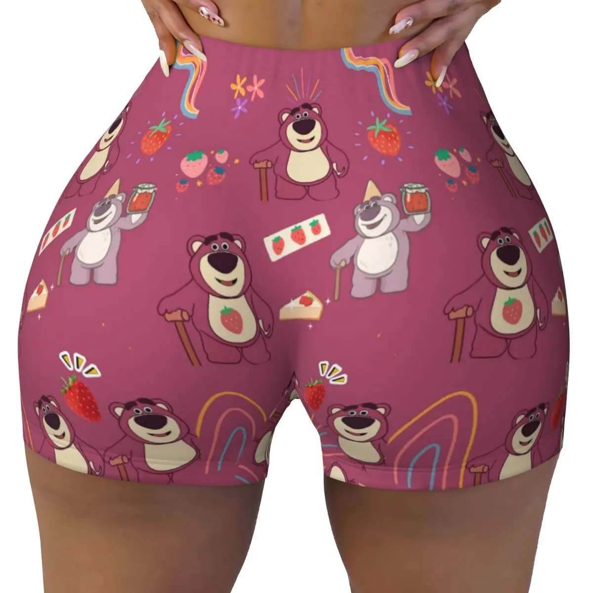 

Пользовательские шорты для тренировок Strawberry Bear Lattso Huggin для женщин, шорты для тренажерного зала, волейбола, байкера, йоги