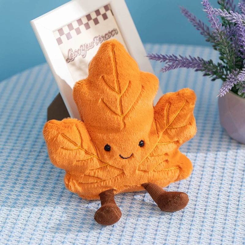 Bonita hoja de arce, hoja de Ginkgo, planta de peluche, juguetes de peluche Kawaii, hoja sonriente con pierna, muñecas de dibujos animados, regalos de Navidad de felpa suave para niña