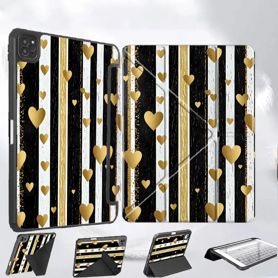 

Golden Love Stripe Holder Cover Tablet Case For iPad Mini 6 7 Pro 2025 Air 4 5 M3 M2 M4 11inch Pro 11th 10th 9th 8th 7th
