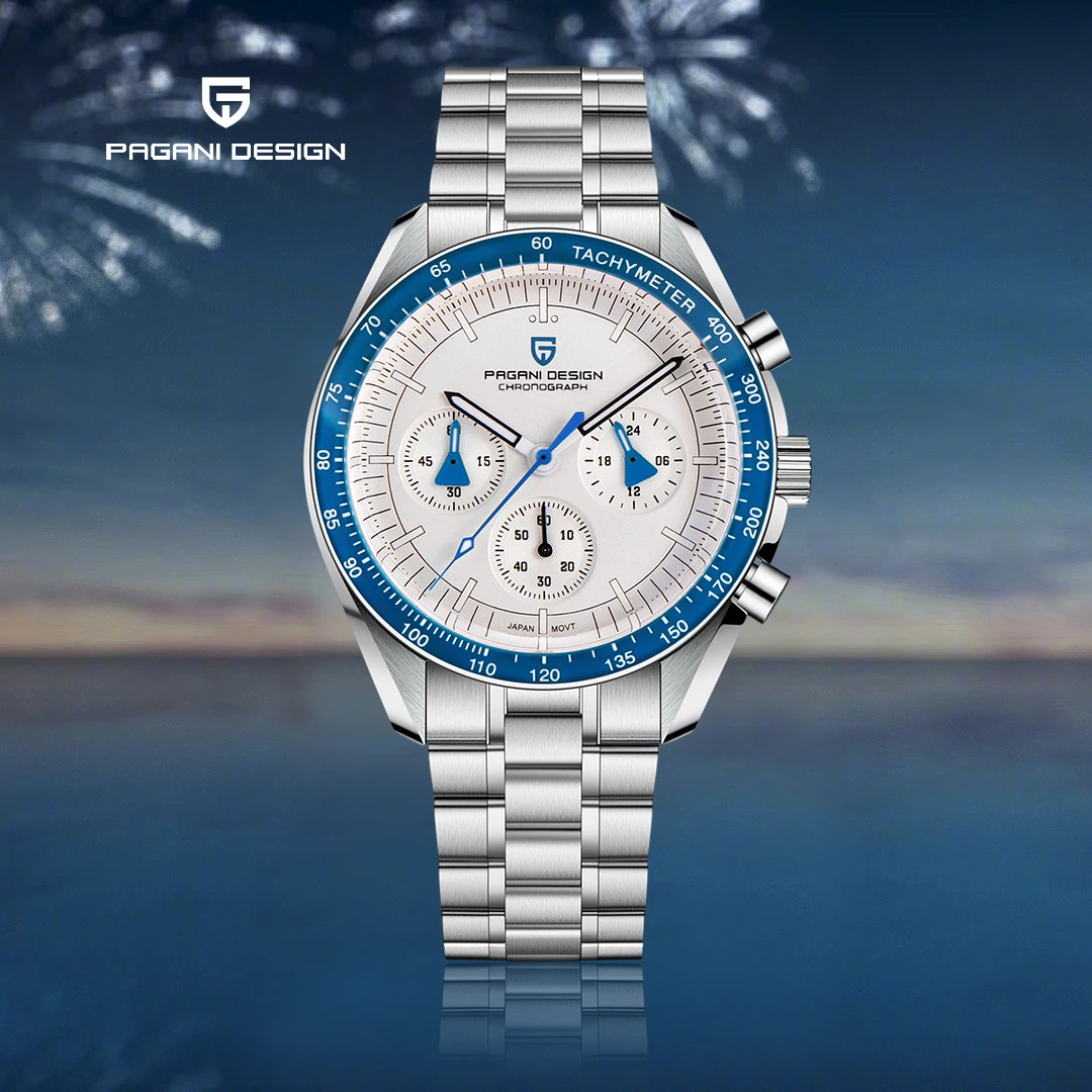 PAGANI DESIGN-relojes de cuarzo de lujo para hombre, color azul Luna, cronógrafo AR zafiro, resistente al agua, VK63, novedad de 2026