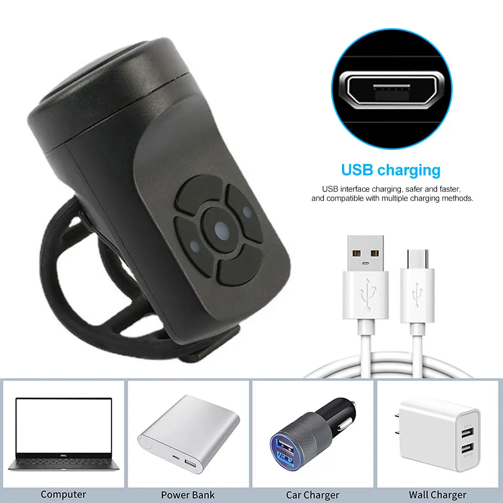 Bicicleta Chifre USB Rechargebale 4 Tipos Toques Sino Elétrico 120dB Anti-roubo Alarme Aviso Som para Scooters Bike