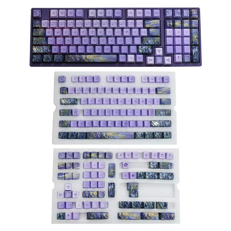 Iridium Monet Garden Keycaps Tile Sublimation Strong Scrub High Purity PBT Hybrid Mechanical Keyboard Keycaps