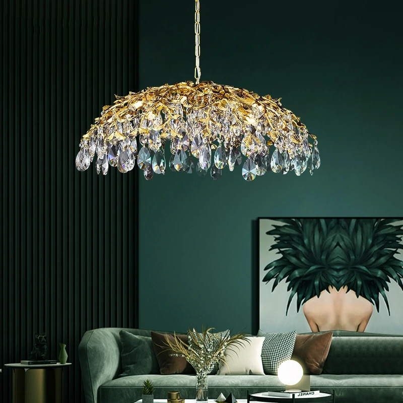 

Luxury Crystal Pendant Light Modern Gold Chrome Round LED Hanging Light for Kitchen Dining Room Living Room Decor Chandelier