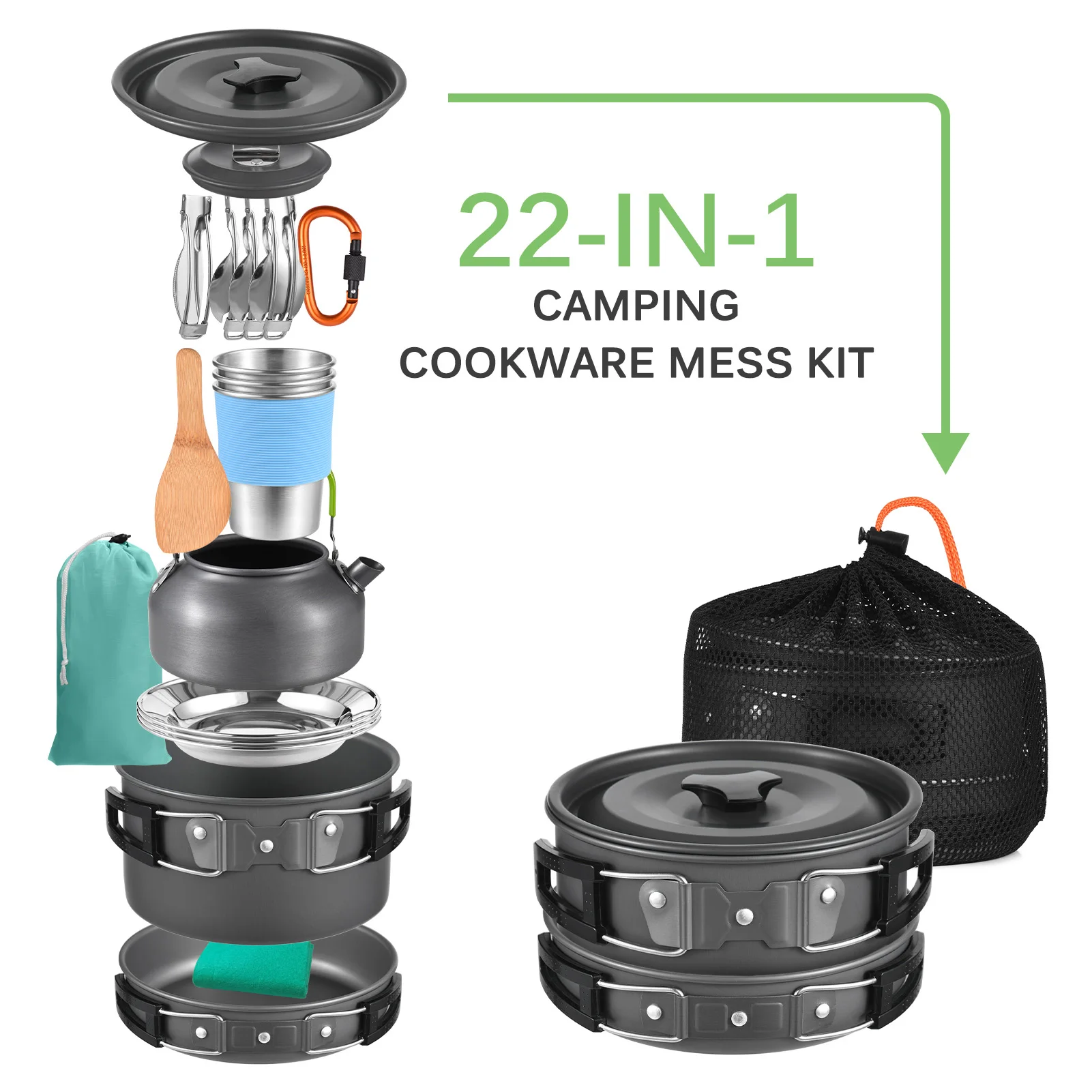 Camping Cookware Set for Adventurers, 20pcs Outdoor Camping Cookware Set - Portable Aluminum Kitchenware for Hiking Enthusiasts