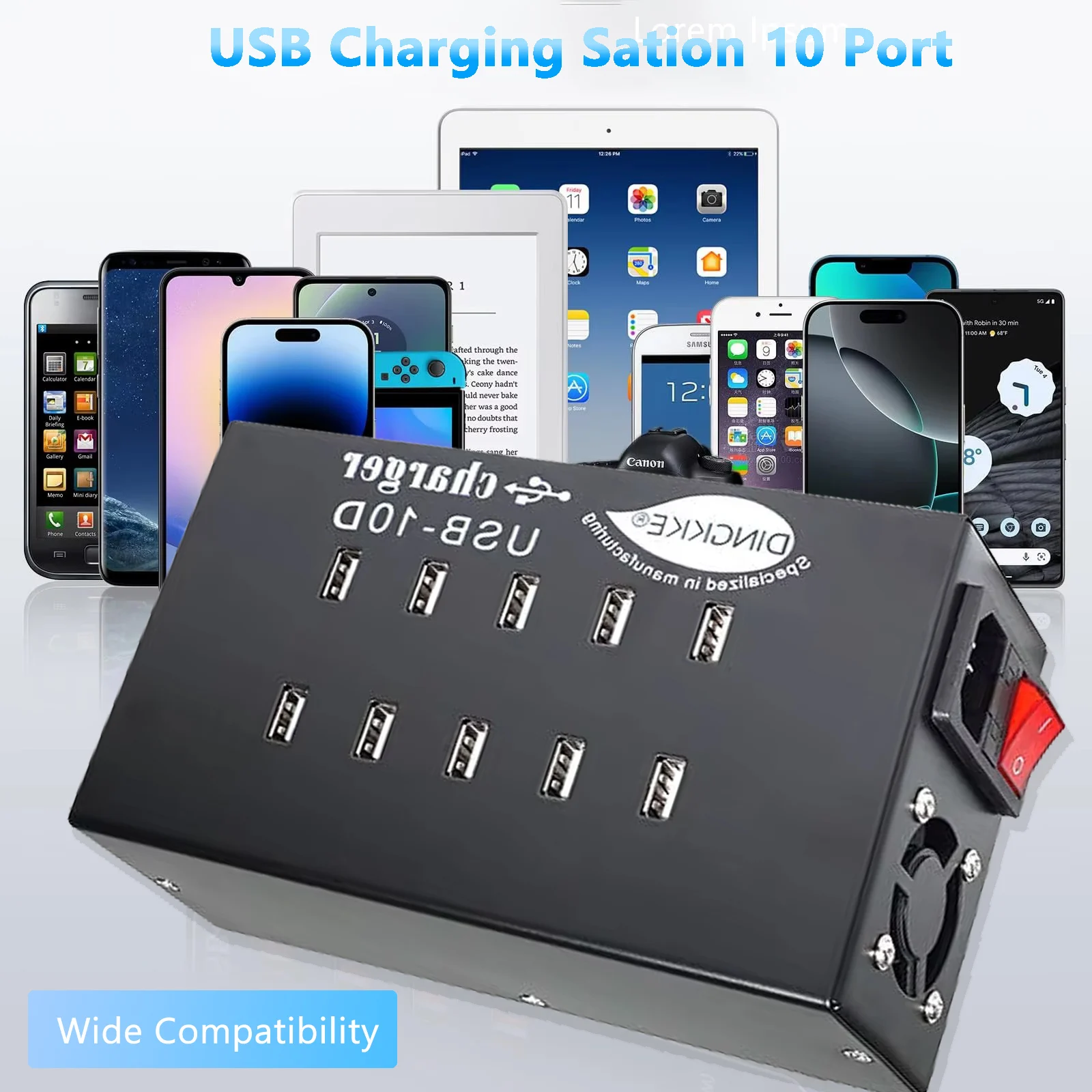 

100W 10-Port USB Charger Station Multiple USB Fast Charging Use for Desktop Mobile Phone Apple iPad Android and Other USB Device