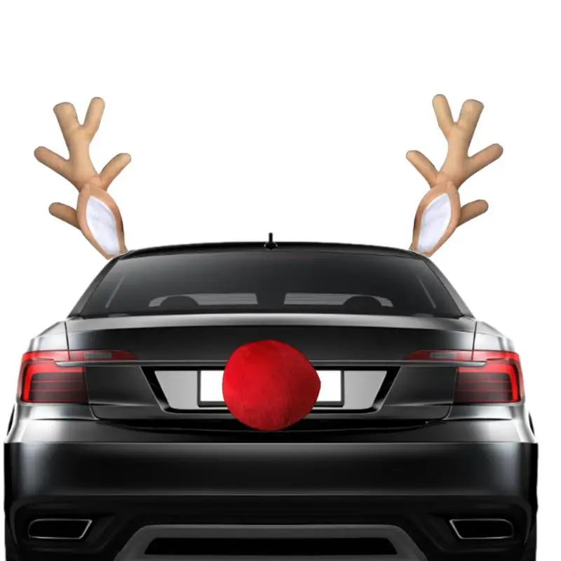 Auto Christmas Reindeer Antler Ornaments Car Deer Horns Kit Christmas Elk Antler For Festive Atmosphere Car Exterior Accessories