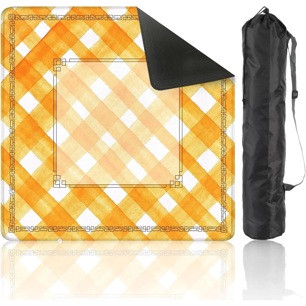 Mahjong Mat for Table Watercolor Orange Plaid Gingham Stripe 31.5