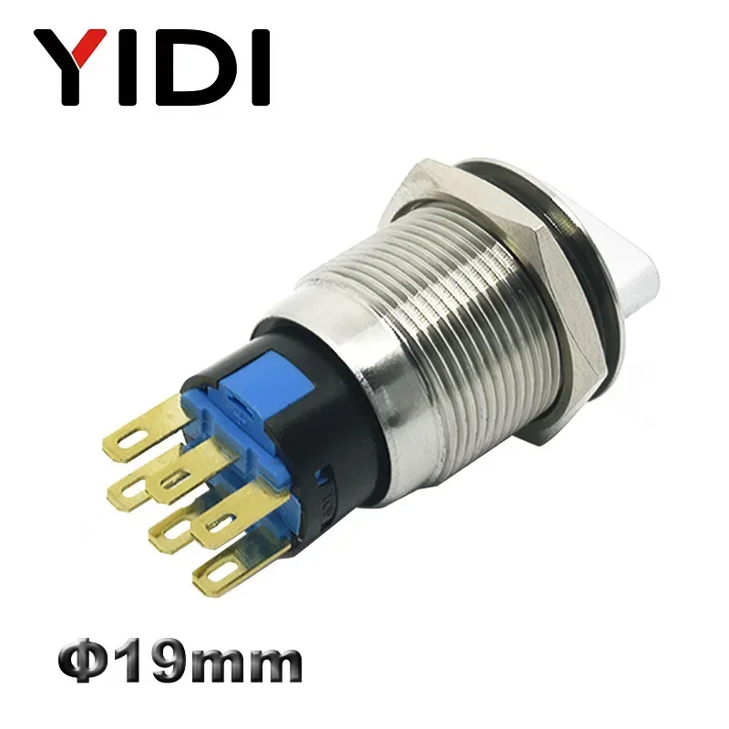 YIDI 19mm Metal Selector Rotary Switch 2 3 Position Push Button Switch 1NO1NC DPST Knob Switch Latching ON OFF with Harness