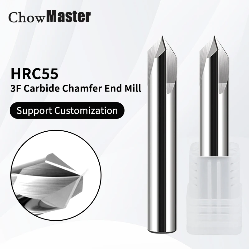 

Chowmaster HRC55 3 Flute Carbide Chamfer End Mill 60/90/120 Degree 1-12mm Solid Tungsten Steel Milling Cutter for Aluminum