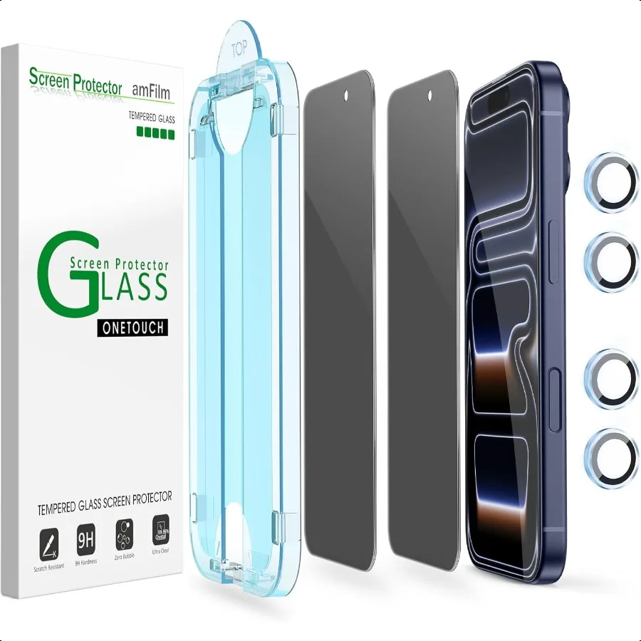 

Защитная пленка для экрана amFilm OneTouch для iPhone 17 Pro Max + защита объектива камеры, установка автоматического освещения, без пузырьков, 9 часов Tem