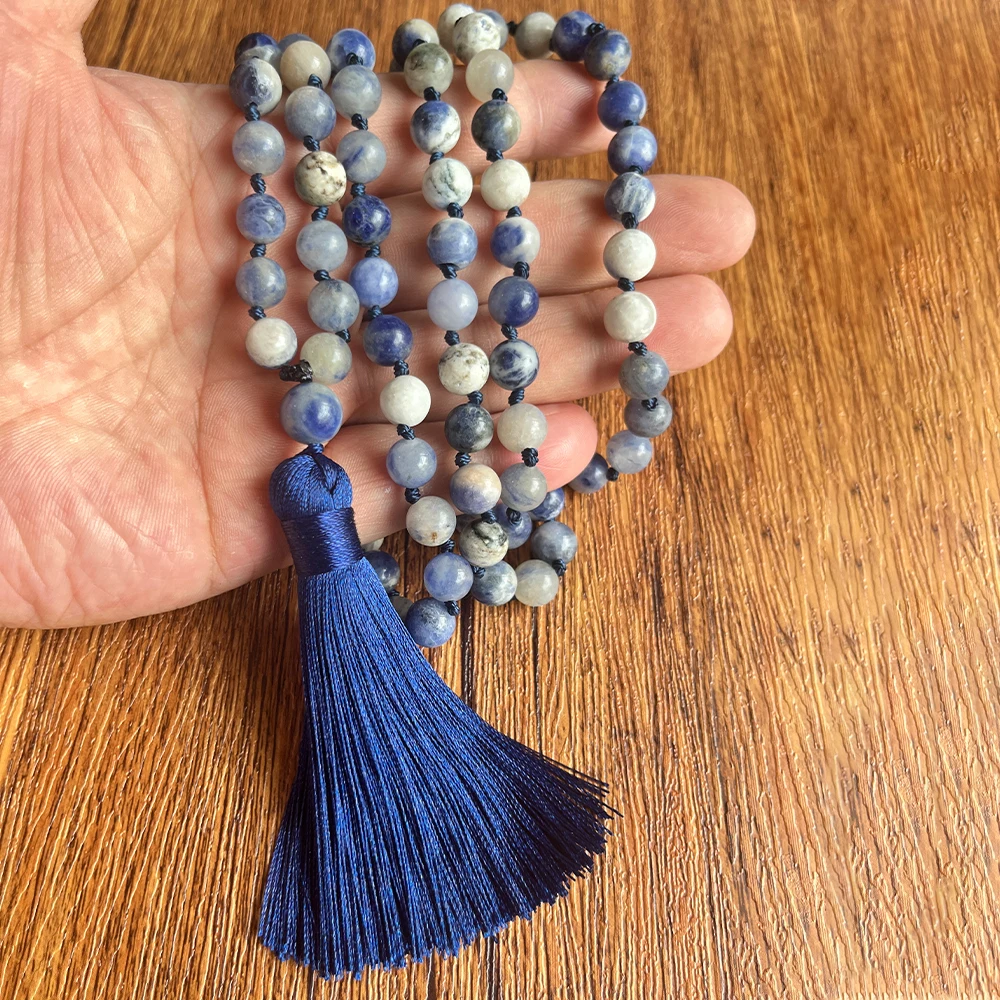 8mm Sodalite 108 Mala Beads Necklace Knotted Japamala Meditation Prayer Rosary for Men and Women view 4