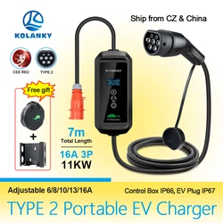 11KW 16A EV Portable Charger Type2 EVSE Charging Box Electric Car Charger CEE Plug IEC62196-2 Electric Vehicle Charger Cable 7M