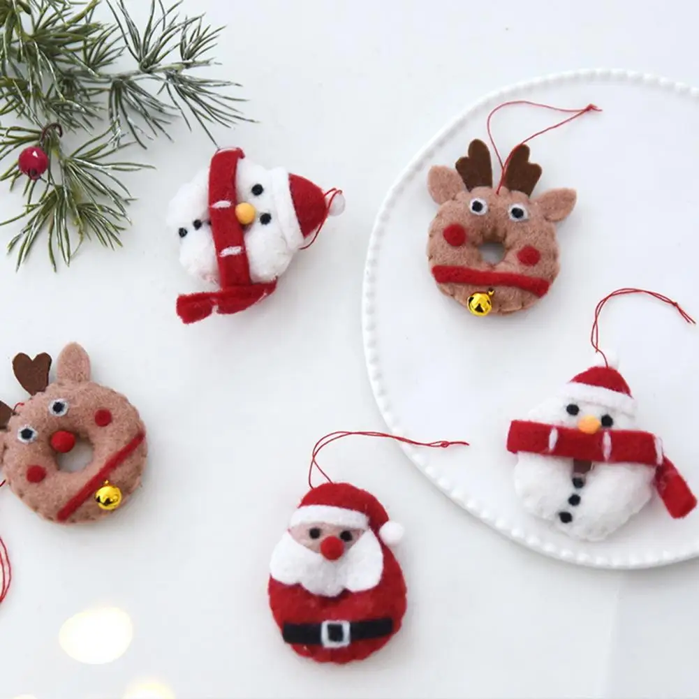 Adornos de Navidad en Forma de Árbol, Adornos Colgantes de Felpa, Decoración Navideña para el Hogar, Adornos Hechos a Mano de Fieltro de Lana, Papá Noel