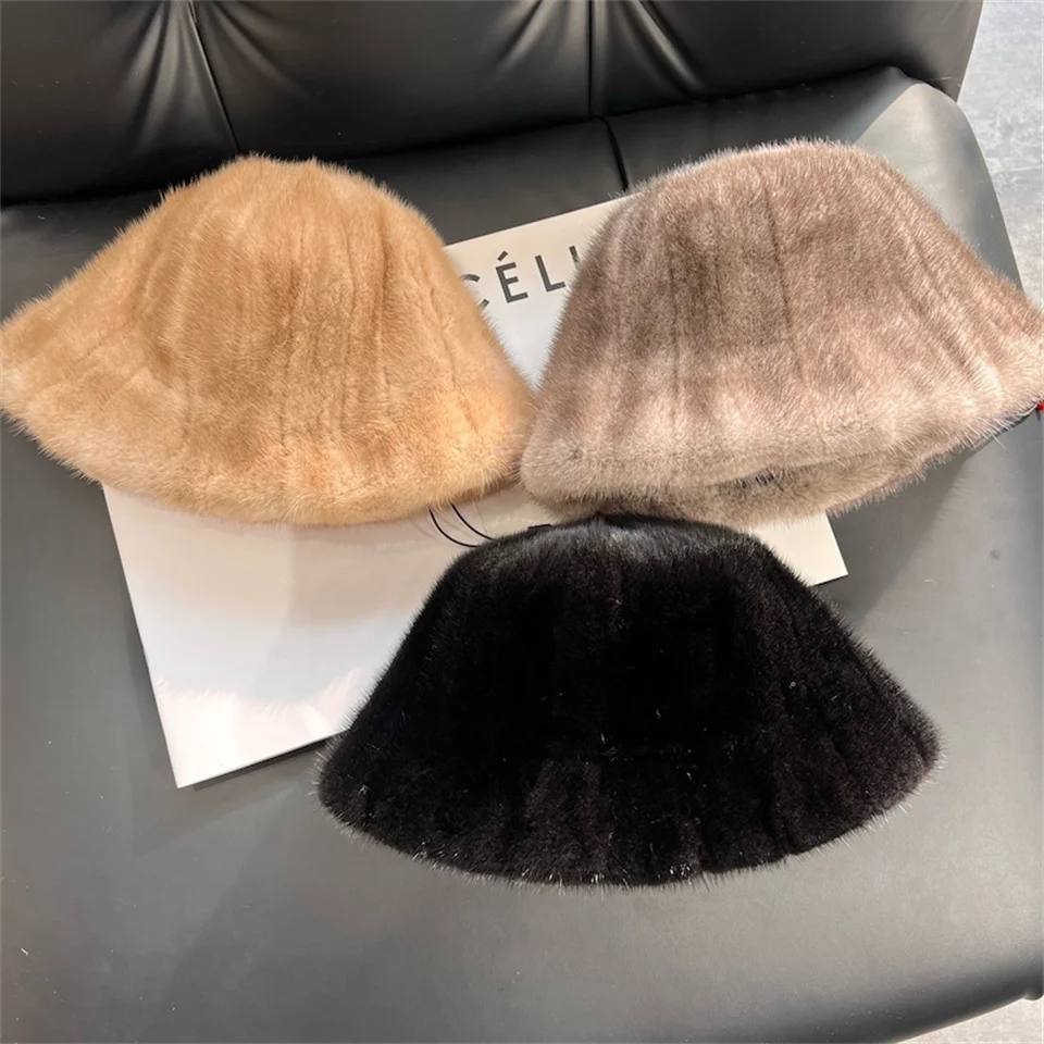 

Winter Genuine Fur Leather Fisherman Hat Mink Fur Grass Thickened Warm Korean Version Versatile Top Hat Ear Protector Mink Hat