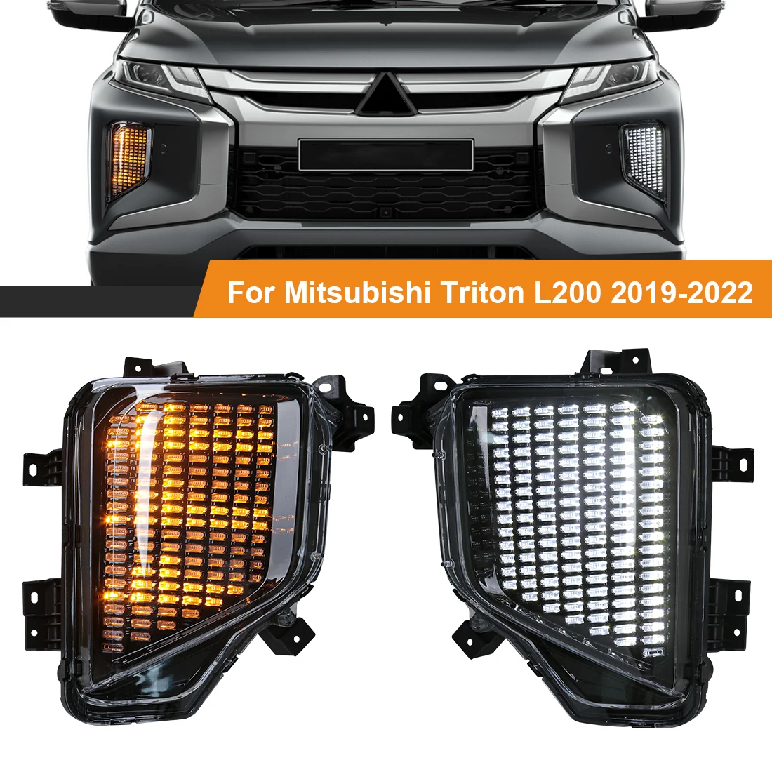 

LED DRL Fog Lamp For Mitsubishi L200 Triton Colt 2019 2020 2021 2022 Daytime Running Lights Turn Signal Bumper Driving Headlight