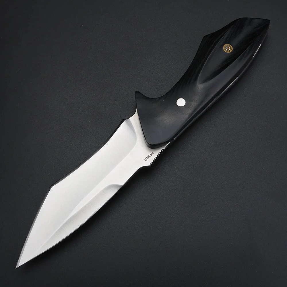 Cuchillo plegable afilado con mango de madera negra, campo de alta dureza, Camping, caza, cuchillo corto, cuchillo táctico de autodefensa, 9CR18Mov