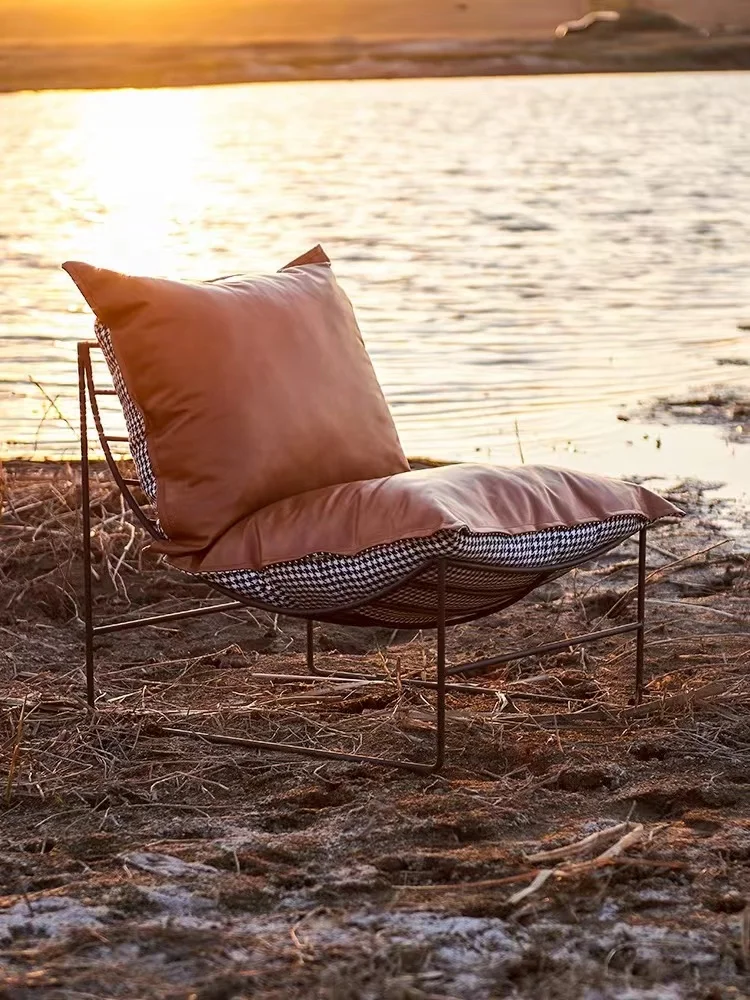 Nordic Simple Leisure Chair, Home Living Room Single Chair, Balcony Lazy Sofa Bedroom Leather Chair, Soft and Comfortable