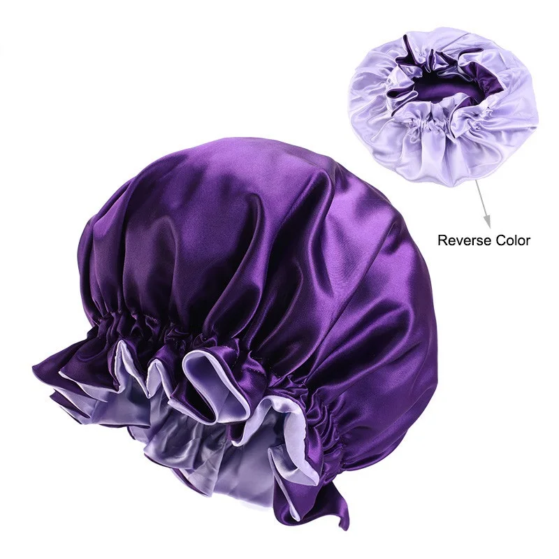 Lady Silk Night Sleep Hats Double Layer Head Cover Fashion Shower Cap Adjustable Silk Satin Bonnet For Women