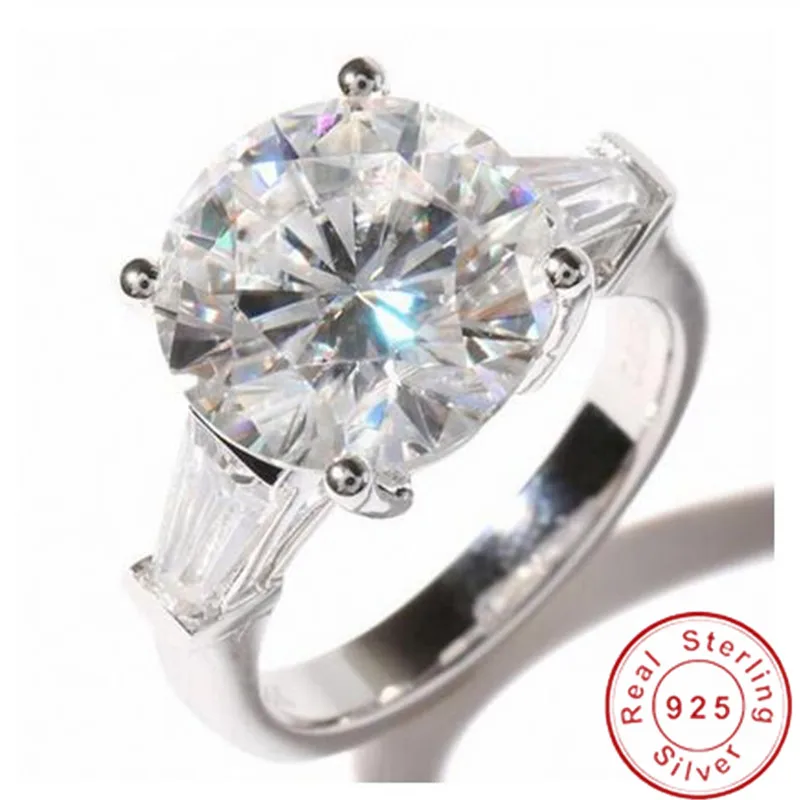 Solitaire Round cut 6ct AAAA Zircon Ring Silver Color Engagement Wedding Band Rings for women Bridal Party Jewelry Gift