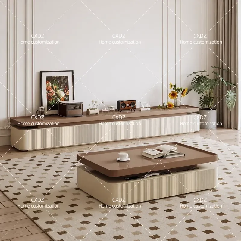 Modern Simple Milk Coffee Color Coffee Table with Drawer Living Room TV Cabinet Combination Set Household Furniture