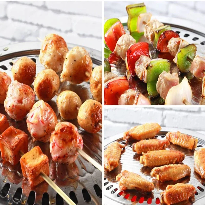 Stainless Steel Barbecue Round Plate Korean BBQ Grill Iron Plate No Burnt Fat Household Outdoor Picnic Smokeless Grill Pan Tools