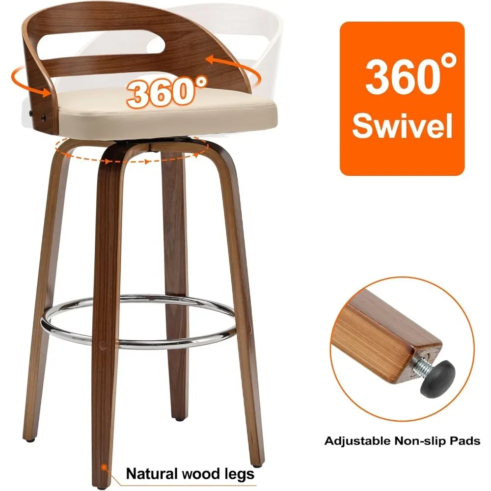 Taburetes de barra giratorios con respaldo bajo, sillas de barra de madera con asiento de cojín suave, altura de asiento de 30,31 pulgadas, Juego de 2