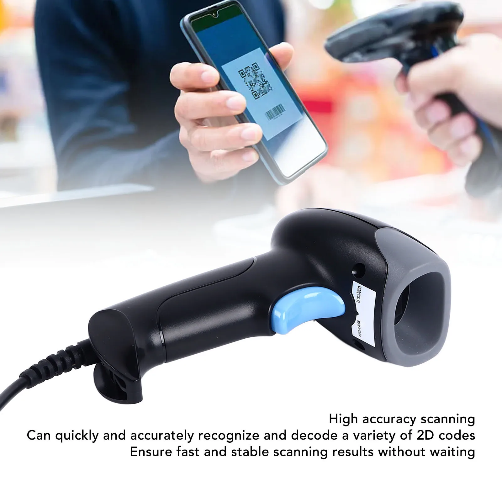 2D Barcode Scanner Barcode Reader 2D Barcode Scanner Fast Scanning High Accuracy Wired Lightweight for Laptops Computers Cashier