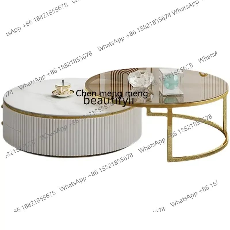 

D178 Y Coffee Table Modern Living Room Size round Combination Rounded Corner Paint Metal Complete Set Stone Plate round Coffee T