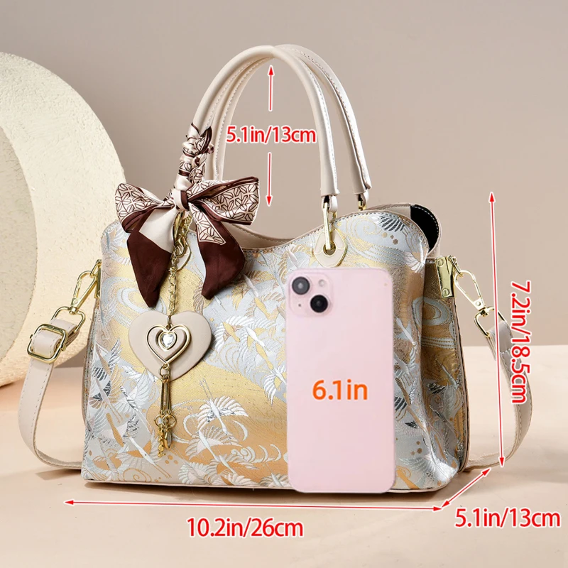 Light Luxury Chinese Style Women's Handbag, 2-Piece Women's Bag Set with Crane Pattern, High-End Designer Brand Women's Bags view 3