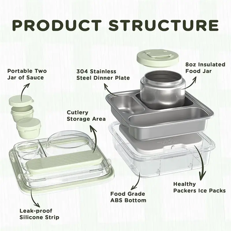 ABRU-Insulated Food Jar Set Leakproof Bento Lunch Box Stainless Steel Lunch Container