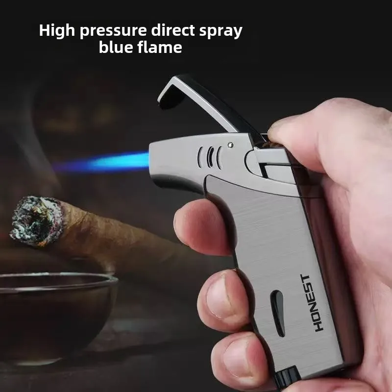Honest Outdoor Elbow Straight-pull Metal Inflatable Lighter Spray Gun Cigar Mosquito Reinforcing Moxibustion Cigarette Wholesale
