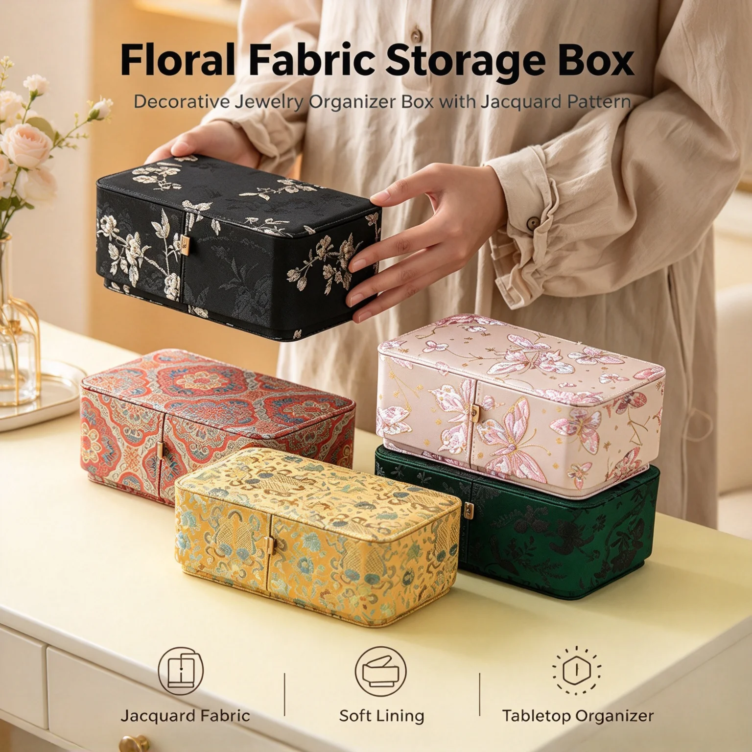 High End Brocade Storage Box For Chinese Tea Set Jade Jadeite Buddhist Beads Bracelet Bangle Necklace Antique Jewelry