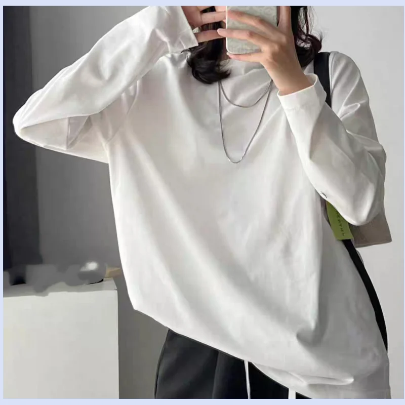 

25-летняя новая повседневная и универсальная базовая рубашка с круглым вырезом и длинными рукавами, классическая модная внутренняя футболка из хлопка