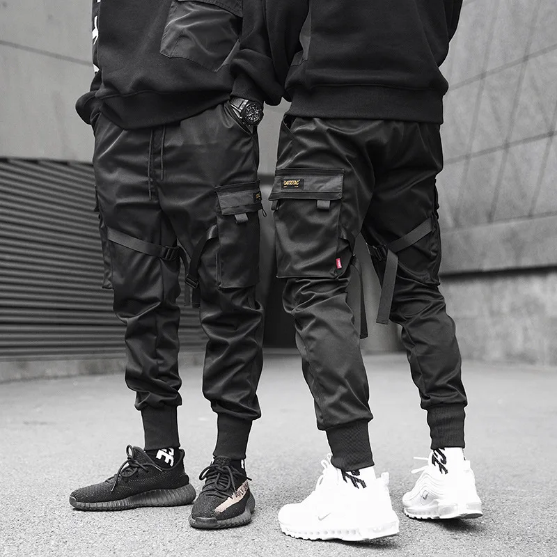 2022 nowe wstążki Harem Joggers męskie spodnie bojówki Streetwear 2022 Hip Hop casualowe kieszenie spodnie do biegania męskie Harajuku modne spodnie