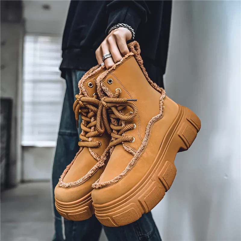 

Hot Sale Autumn Men's Fashion Boots Trendy Lace-Up Platform Boots Men Street Hip Hop Shoes Original Designer Men Motorcycle Boot