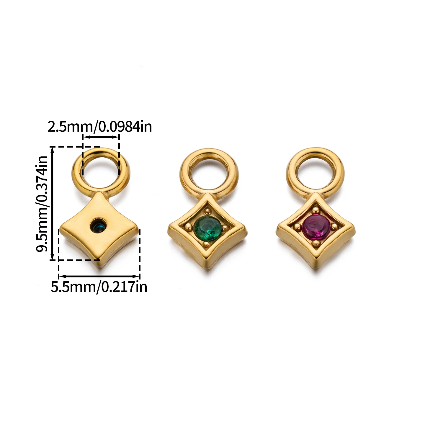 

2Pcs/Pack 304 Stainless Steel Diamond-Shaped Pendants with Zircon for DIY Bracelets Necklace Jewelry Making Accessories