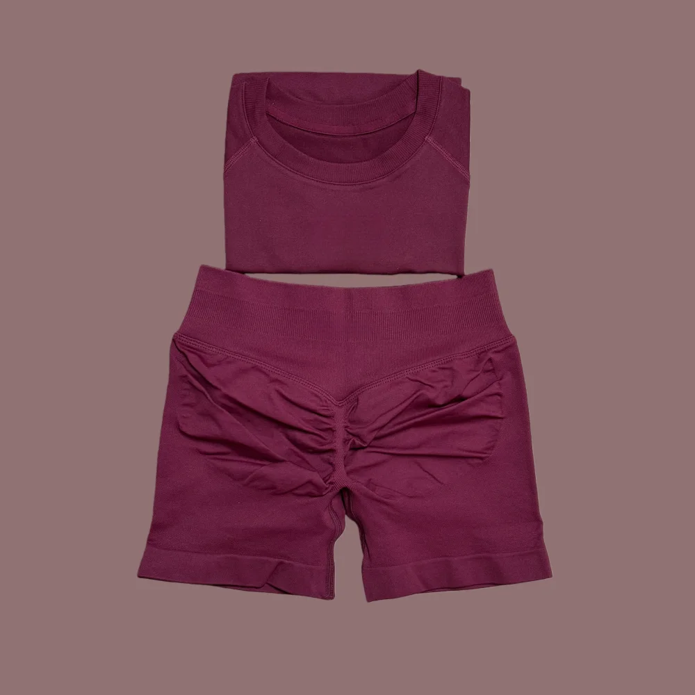 Nieuwe DFYZHE Running Fitness Set Ronde Hals Korte Mouw Naadloze Yoga Top T-shirt Fitness Set T-shirt Shorts 2-delige set