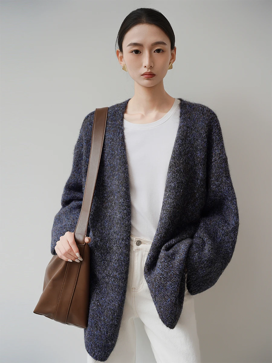 

Achu Purple V-Ne Knitted Open Cardigan Women's Loose Lazy Relaxing Soft Sweater Coat Winter Comfortable Commute Sle Long ...