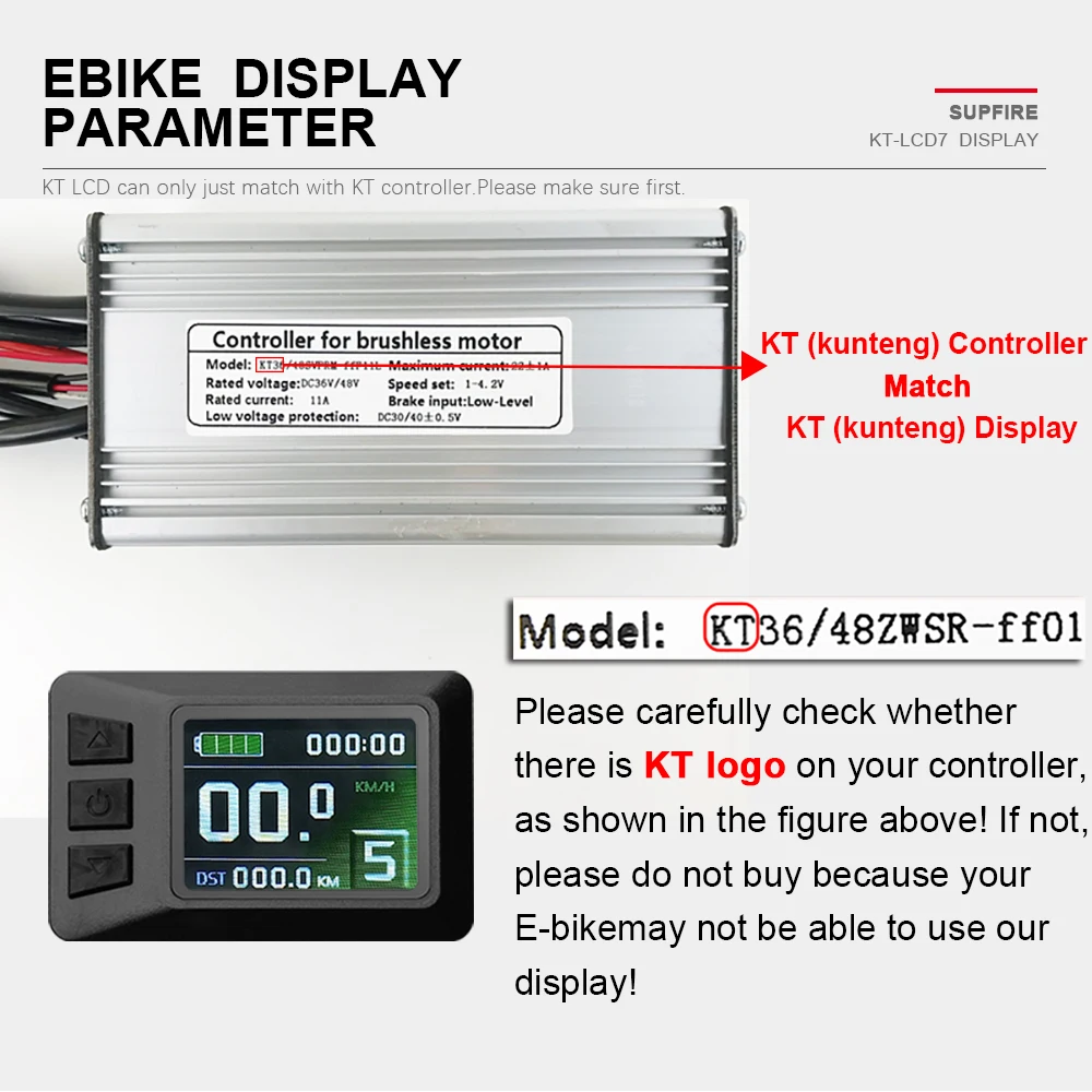 KT-LCD7 Display per bici elettrica SM/Spina impermeabile solo compatibile con controller KT 24V36V48V