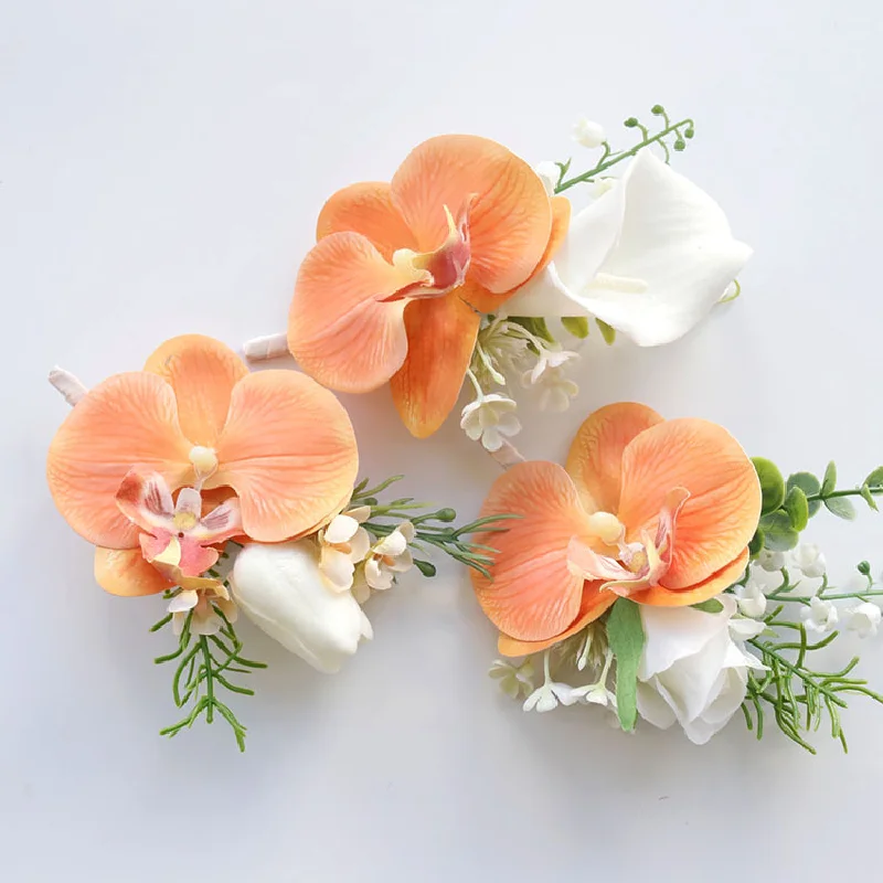 2403Wedding supplies banquet guest artificial flower bridegroom bride corsage hand honey peach pink