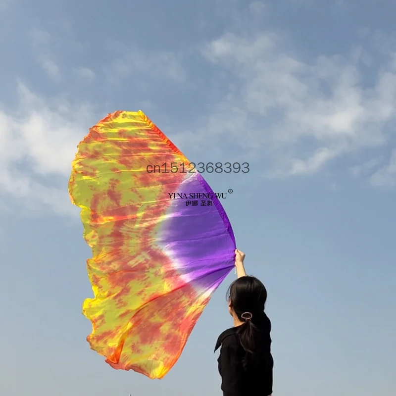 Belly Dance Silk Veil Shawl 100% Real Silk 200X114cm Practice Performance Props Dyed Church Flag Scarf Women's Throw Accessories