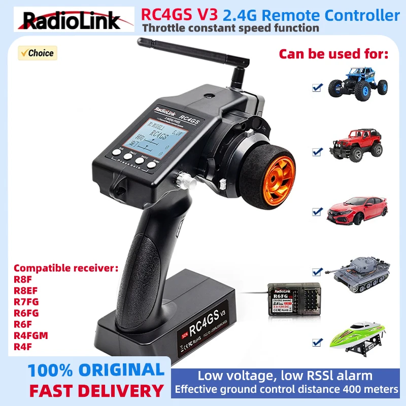 RadioLink RC4GS V3 2.4G 4CH 5CH 7CH 400M Zdalnie sterowany nadajnik R6Fg Gyro Inside Receiver do łodzi samochodowej RC