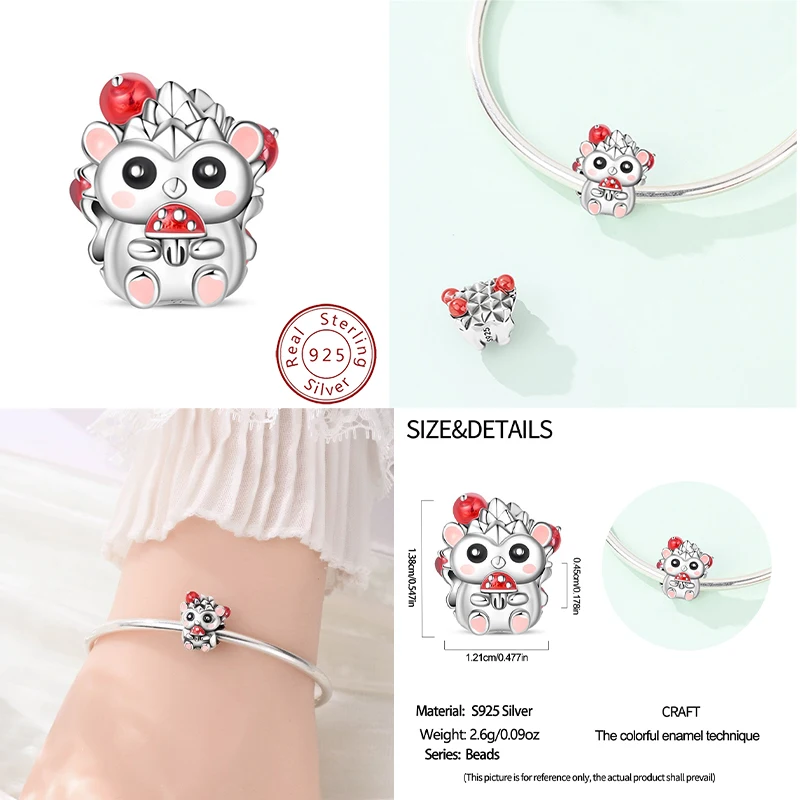 New 925 Sterling Silver Hedgehog Beads Pendant Beads, Suitable as Original Women's Bracelet Wearing Gifts DIY Exquisite Accessor