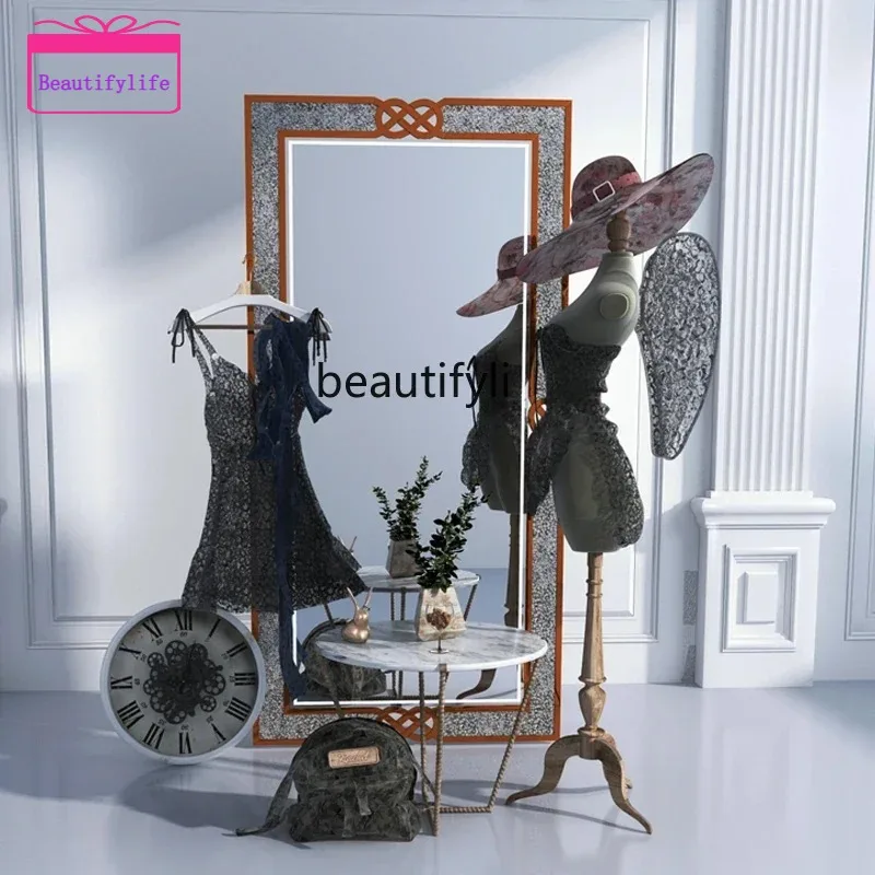YL   Full-body mirror real non-deforming winter wood vanity mirror, wall-mounted special-shaped three-dimensional medieval wave